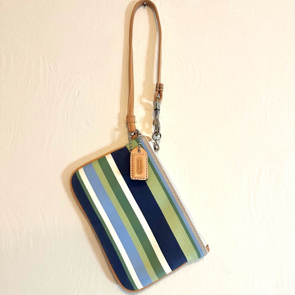 COACH Striped Leather Wristlet